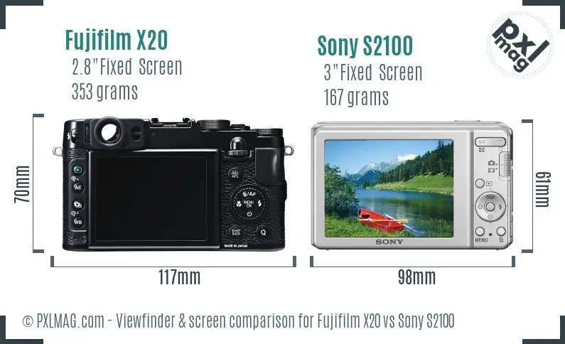 Fujifilm X20 vs Sony S2100 Screen and Viewfinder comparison