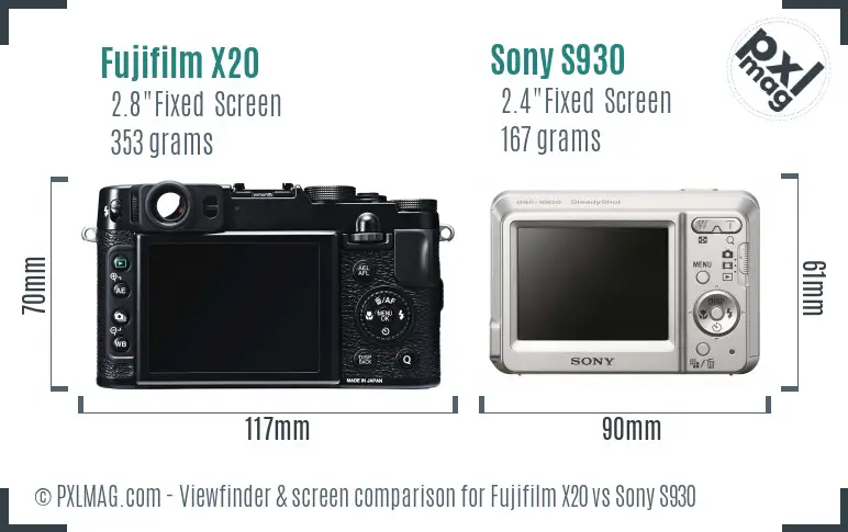 Fujifilm X20 vs Sony S930 Screen and Viewfinder comparison