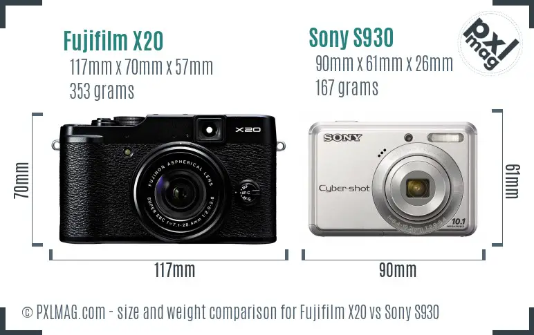 Fujifilm X20 vs Sony S930 size comparison