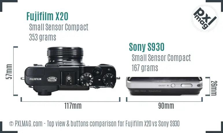 Fujifilm X20 vs Sony S930 top view buttons comparison