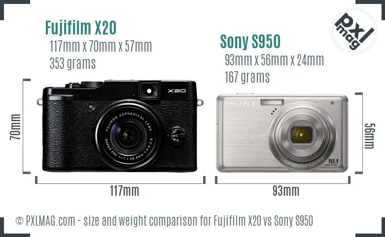 Fujifilm X20 vs Sony S950 size comparison