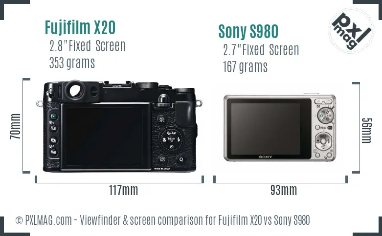 Fujifilm X20 vs Sony S980 Screen and Viewfinder comparison