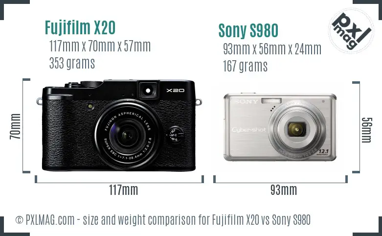 Fujifilm X20 vs Sony S980 size comparison