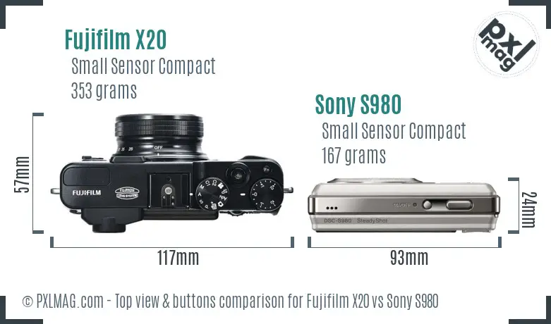 Fujifilm X20 vs Sony S980 top view buttons comparison