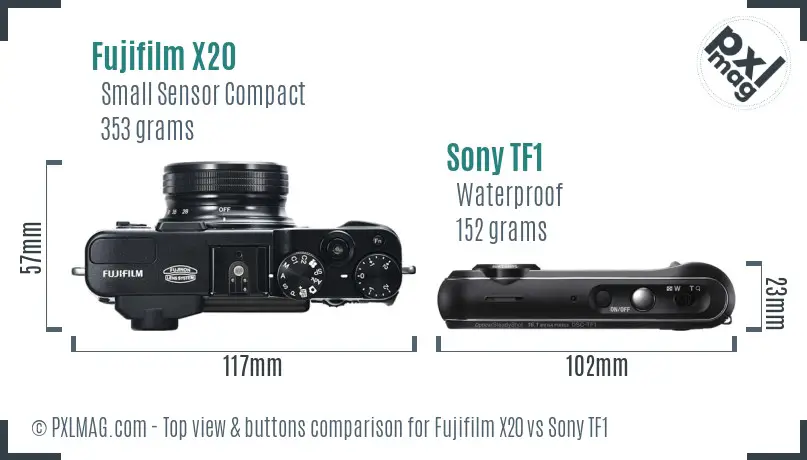 Fujifilm X20 vs Sony TF1 top view buttons comparison Fujifilm X20 vs Sony TF1 top view buttons comparison