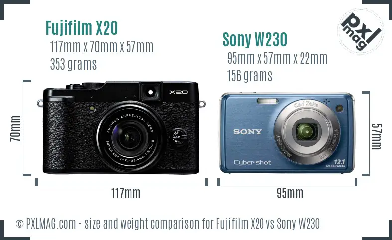 Fujifilm X20 vs Sony W230 size comparison