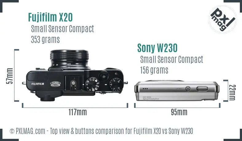 Fujifilm X20 vs Sony W230 top view buttons comparison