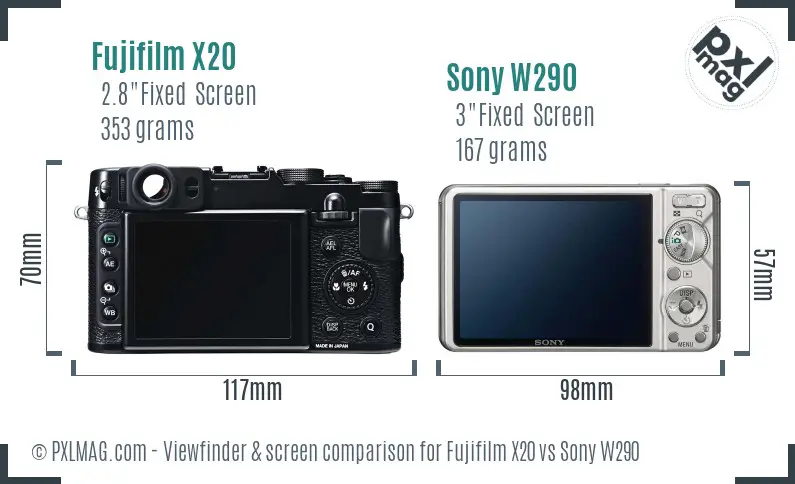 Fujifilm X20 vs Sony W290 Screen and Viewfinder comparison