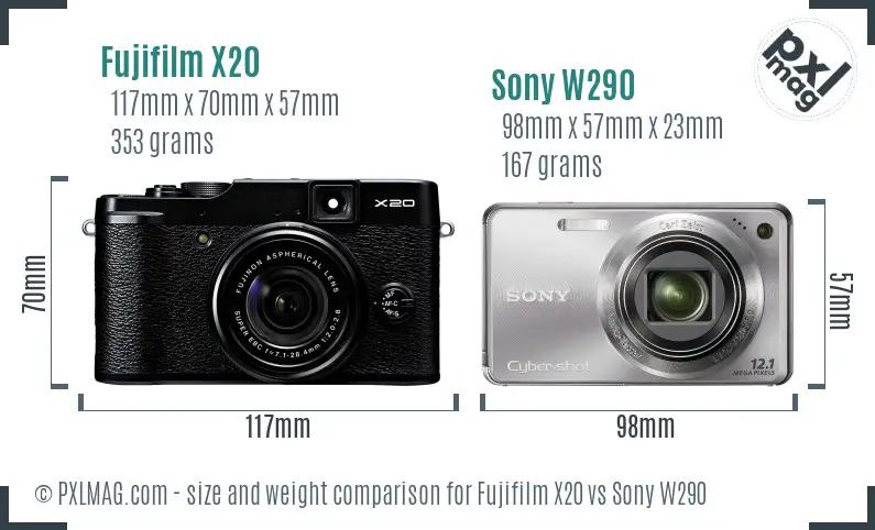 Fujifilm X20 vs Sony W290 size comparison