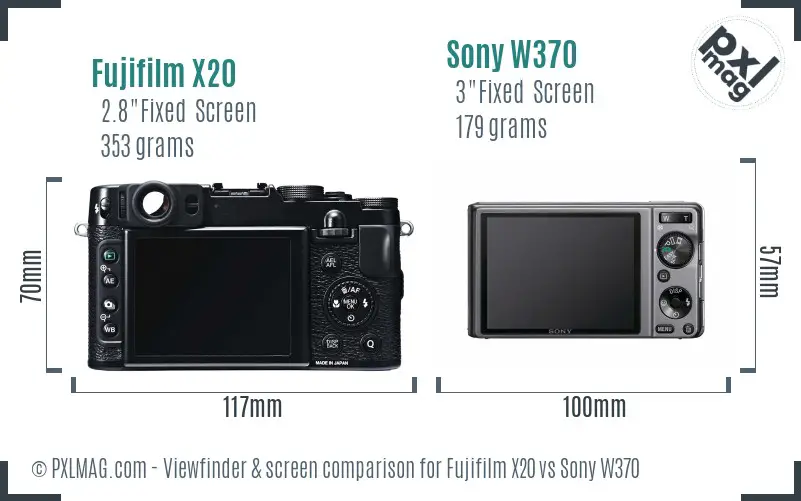 Fujifilm X20 vs Sony W370 Screen and Viewfinder comparison