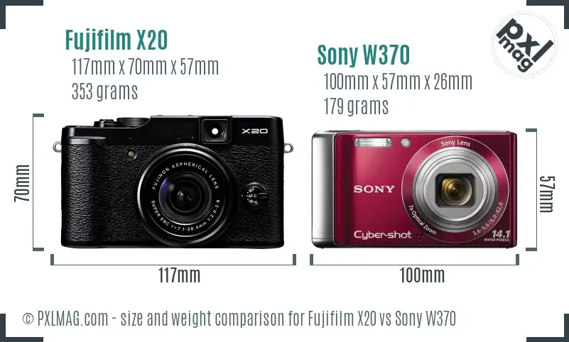 Fujifilm X20 vs Sony W370 size comparison