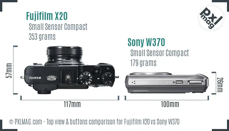 Fujifilm X20 vs Sony W370 top view buttons comparison