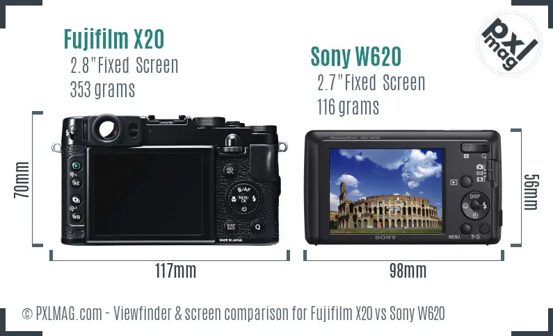 Fujifilm X20 vs Sony W620 Screen and Viewfinder comparison