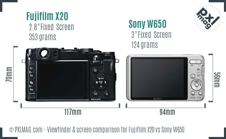 Fujifilm X20 vs Sony W650 Screen and Viewfinder comparison