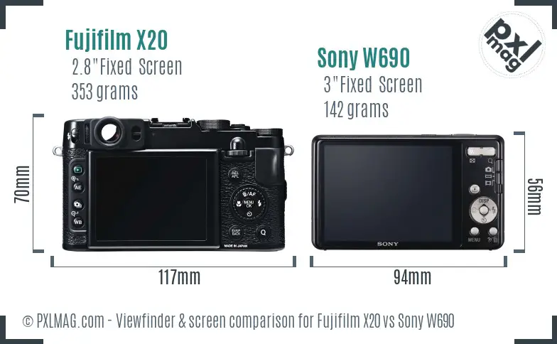 Fujifilm X20 vs Sony W690 Screen and Viewfinder comparison