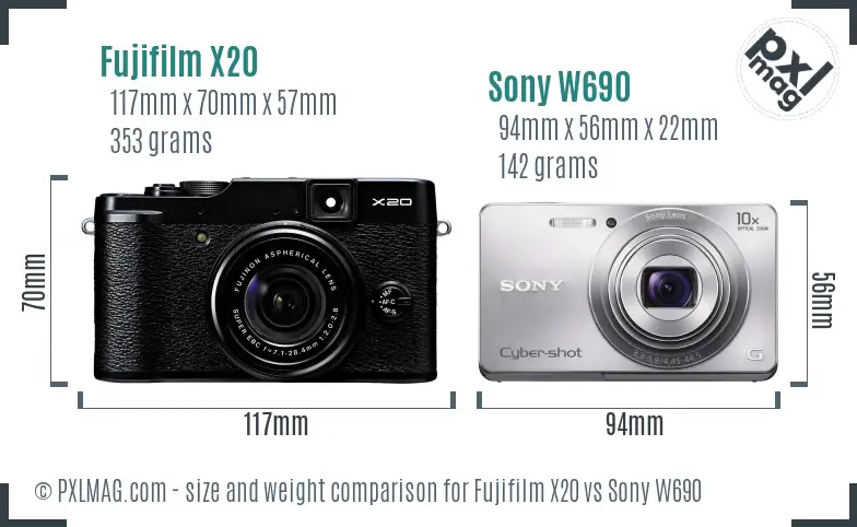 Fujifilm X20 vs Sony W690 size comparison
