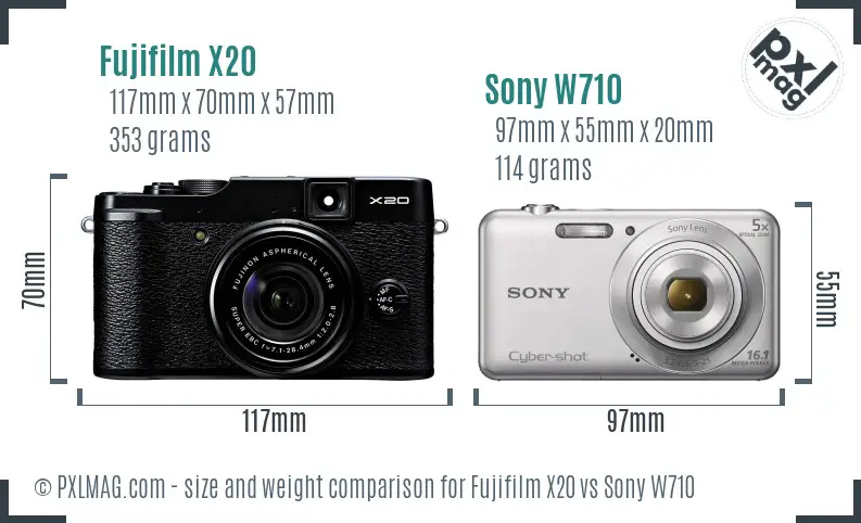 Fujifilm X20 vs Sony W710 size comparison