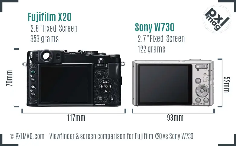 Fujifilm X20 vs Sony W730 Screen and Viewfinder comparison