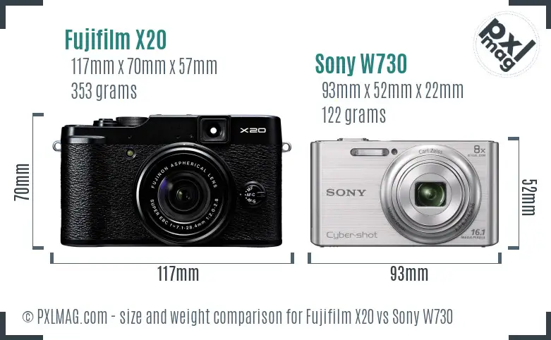 Fujifilm X20 vs Sony W730 size comparison