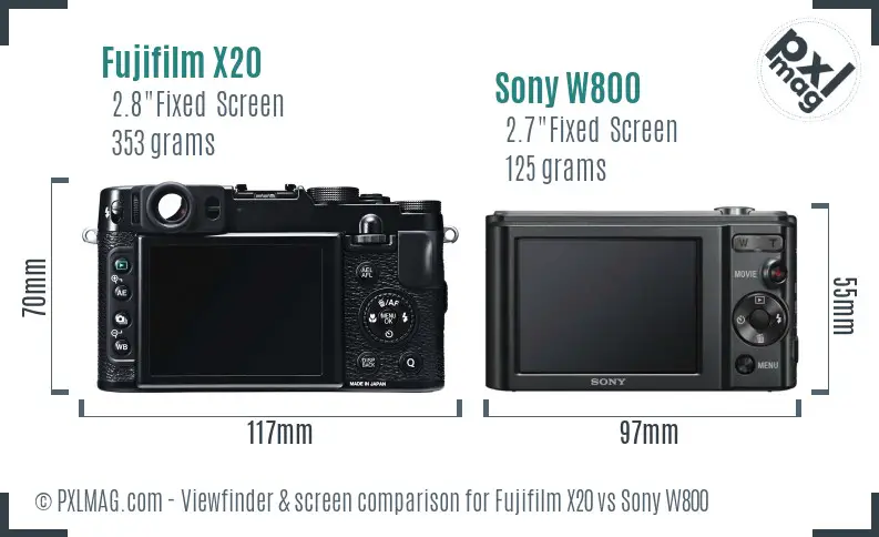 Fujifilm X20 vs Sony W800 Screen and Viewfinder comparison