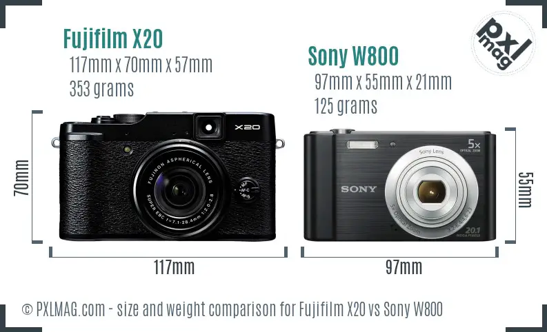 Fujifilm X20 vs Sony W800 size comparison