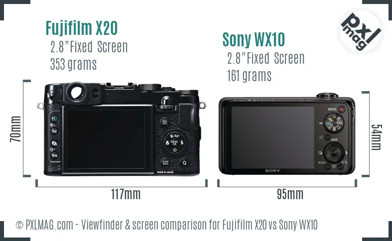 Fujifilm X20 vs Sony WX10 Screen and Viewfinder comparison
