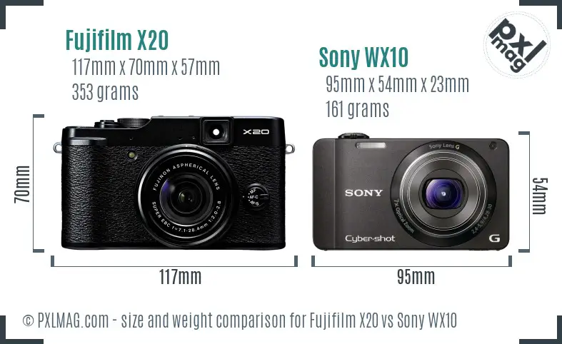 Fujifilm X20 vs Sony WX10 size comparison