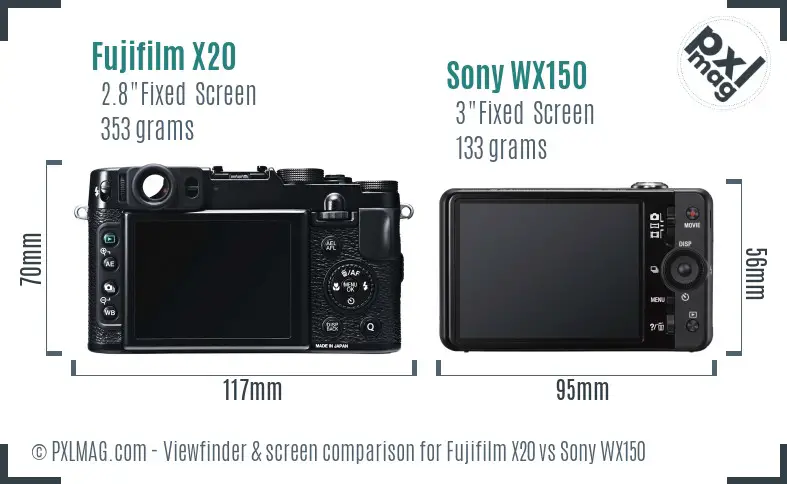 Fujifilm X20 vs Sony WX150 Screen and Viewfinder comparison