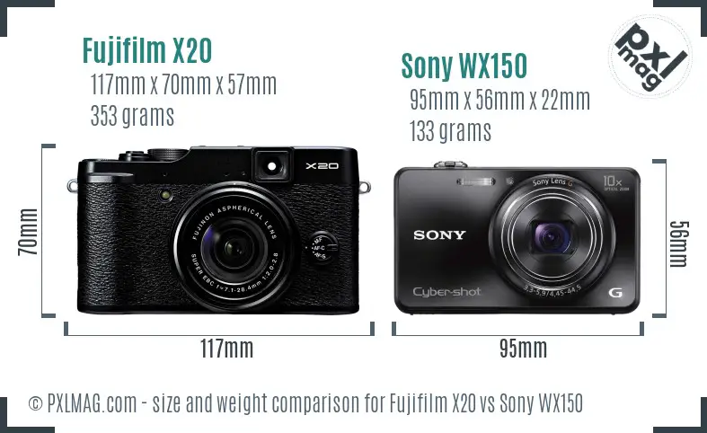 Fujifilm X20 vs Sony WX150 size comparison