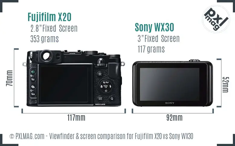 Fujifilm X20 vs Sony WX30 Screen and Viewfinder comparison