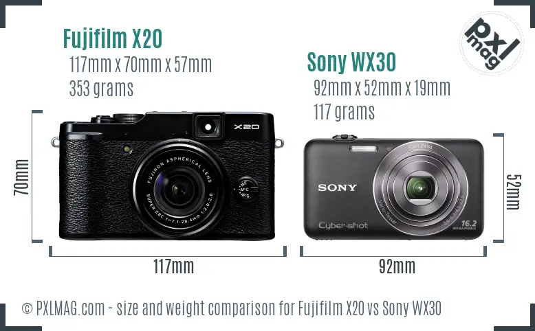 Fujifilm X20 vs Sony WX30 size comparison
