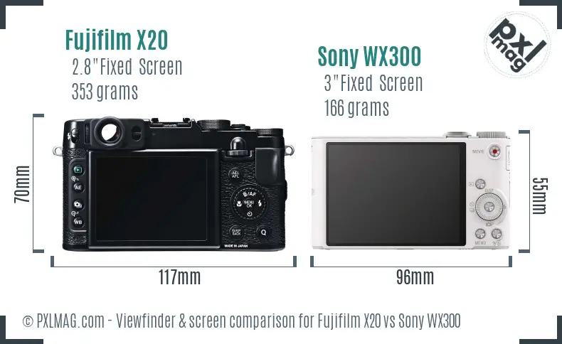 Fujifilm X20 vs Sony WX300 Screen and Viewfinder comparison