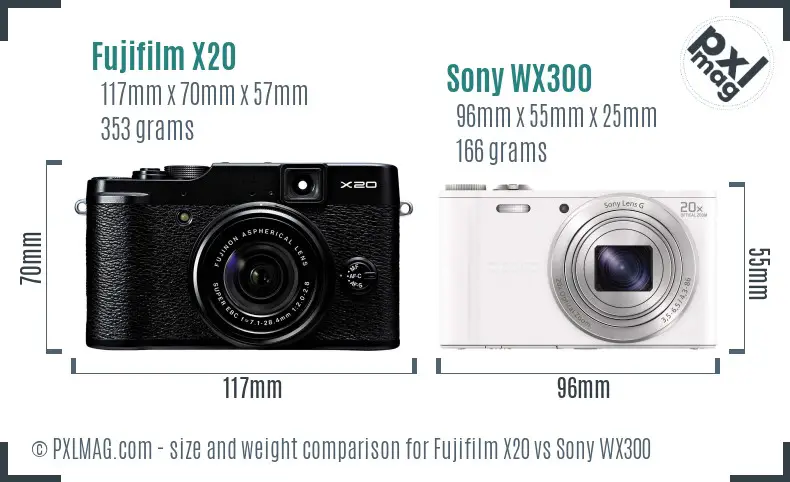 Fujifilm X20 vs Sony WX300 size comparison