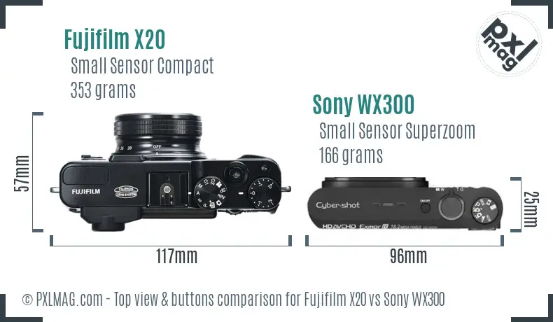 Fujifilm X20 vs Sony WX300 top view buttons comparison