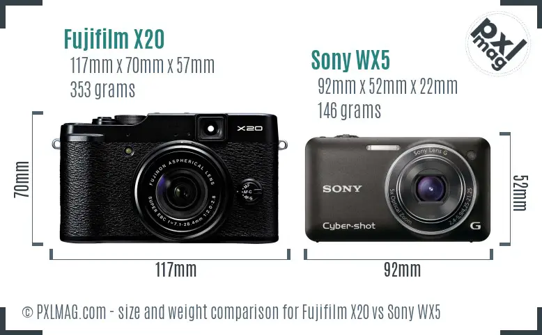 Fujifilm X20 vs Sony WX5 size comparison