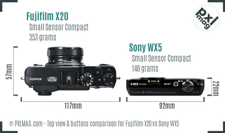 Fujifilm X20 vs Sony WX5 top view buttons comparison