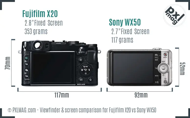 Fujifilm X20 vs Sony WX50 Screen and Viewfinder comparison