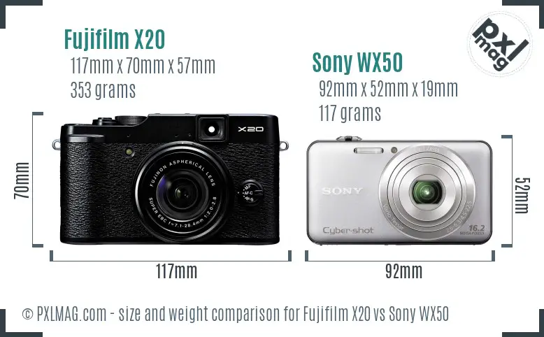 Fujifilm X20 vs Sony WX50 size comparison