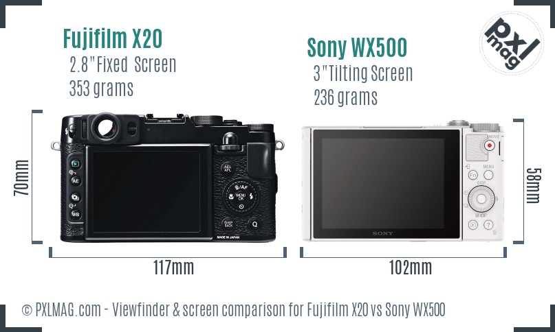 Fujifilm X20 vs Sony WX500 Screen and Viewfinder comparison