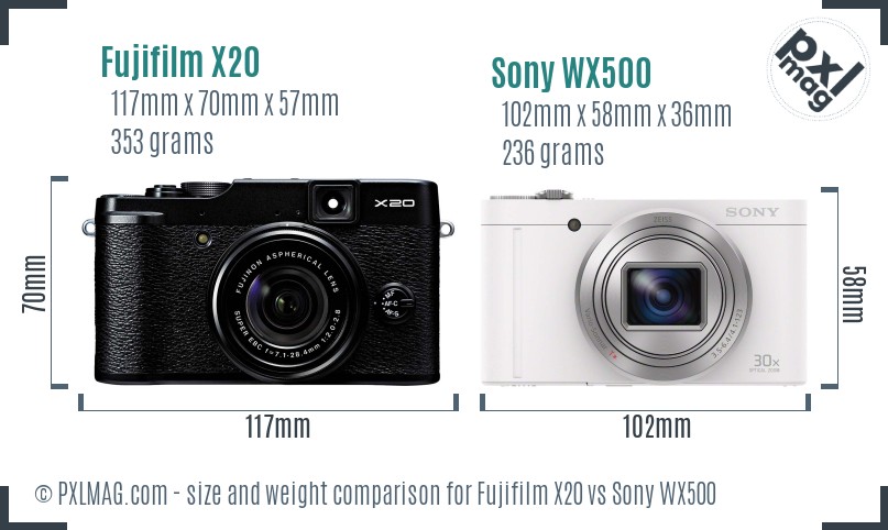 Fujifilm X20 vs Sony WX500 size comparison Fujifilm X20 vs Sony WX500 size comparison