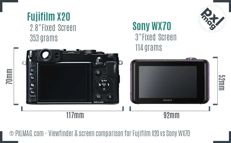 Fujifilm X20 vs Sony WX70 Screen and Viewfinder comparison