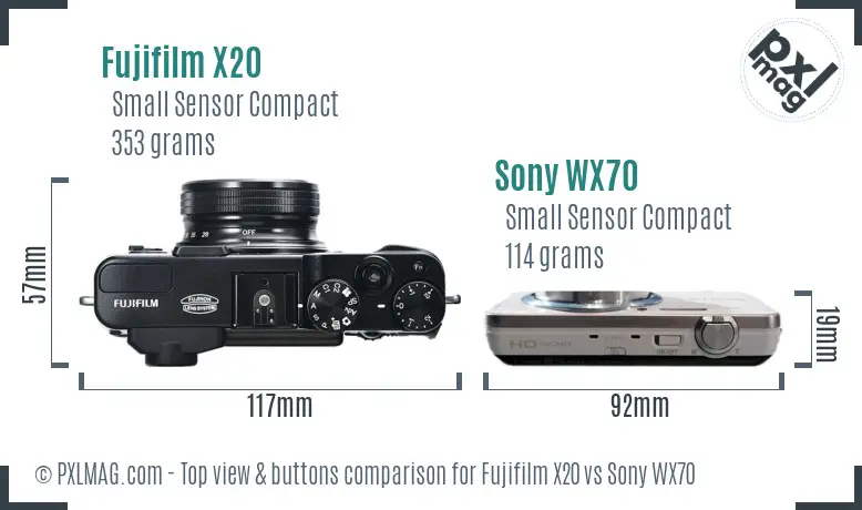 Fujifilm X20 vs Sony WX70 top view buttons comparison