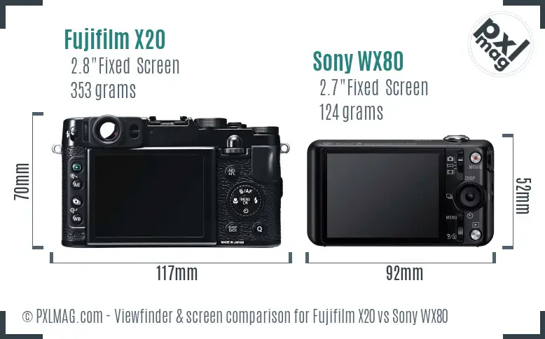Fujifilm X20 vs Sony WX80 Screen and Viewfinder comparison