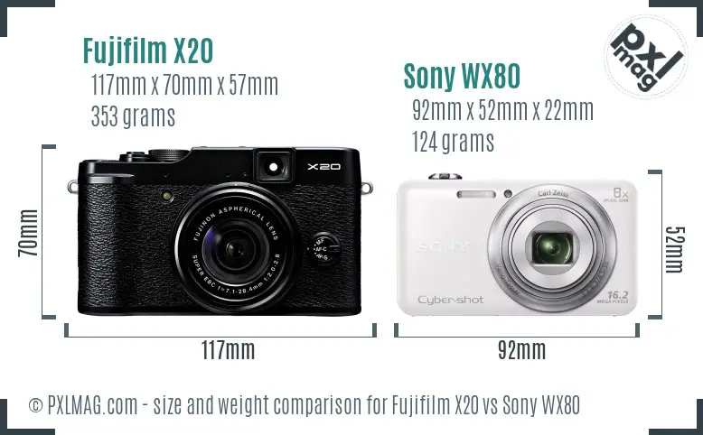 Fujifilm X20 vs Sony WX80 size comparison