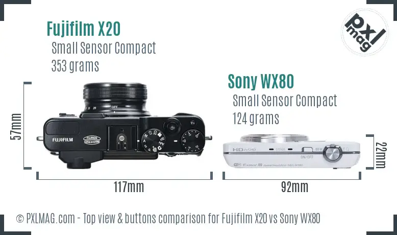 Fujifilm X20 vs Sony WX80 top view buttons comparison