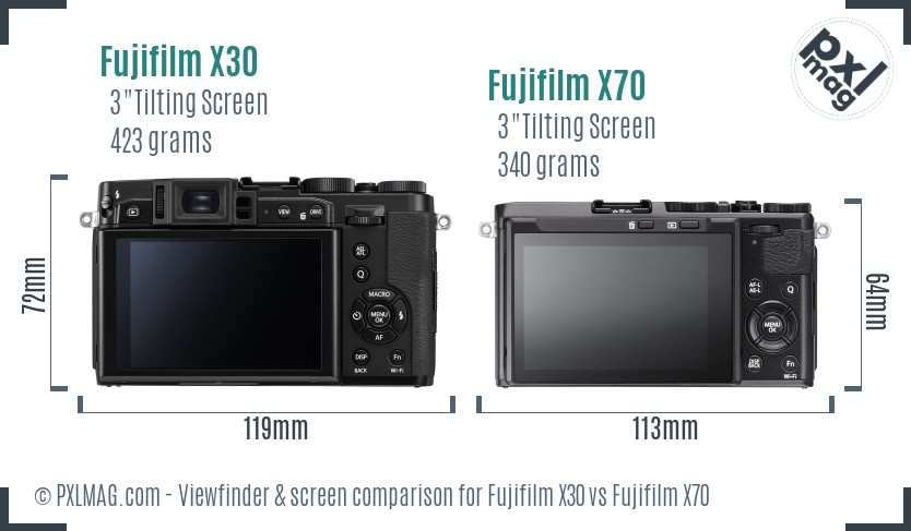 Fujifilm X30 vs Fujifilm X70 Screen and Viewfinder comparison