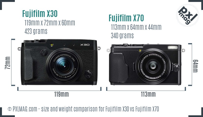 Fujifilm X30 vs Fujifilm X70 size comparison
