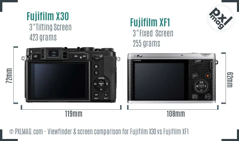 Fujifilm X30 vs Fujifilm XF1 Screen and Viewfinder comparison