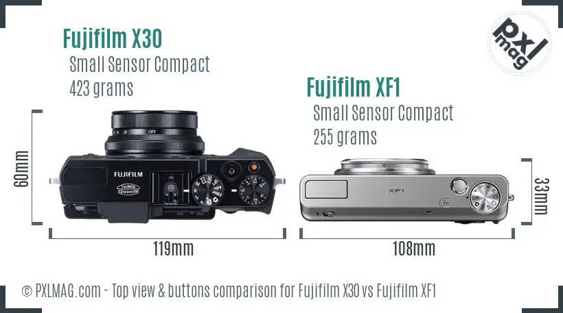 Fujifilm X30 vs Fujifilm XF1 top view buttons comparison