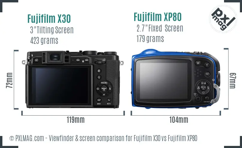 Fujifilm X30 vs Fujifilm XP80 Screen and Viewfinder comparison